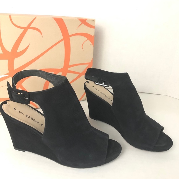 Via Spiga Shoes - Via Spiga Jaffa Wedge Black Suede Heels Shoes
